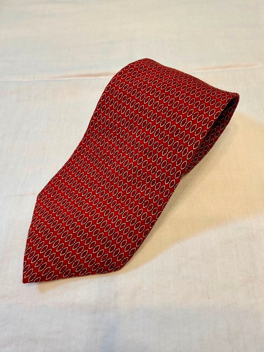 Vintage 90s Umberto Bossi Roma Milano Red Geometric Silk Tie Handmade